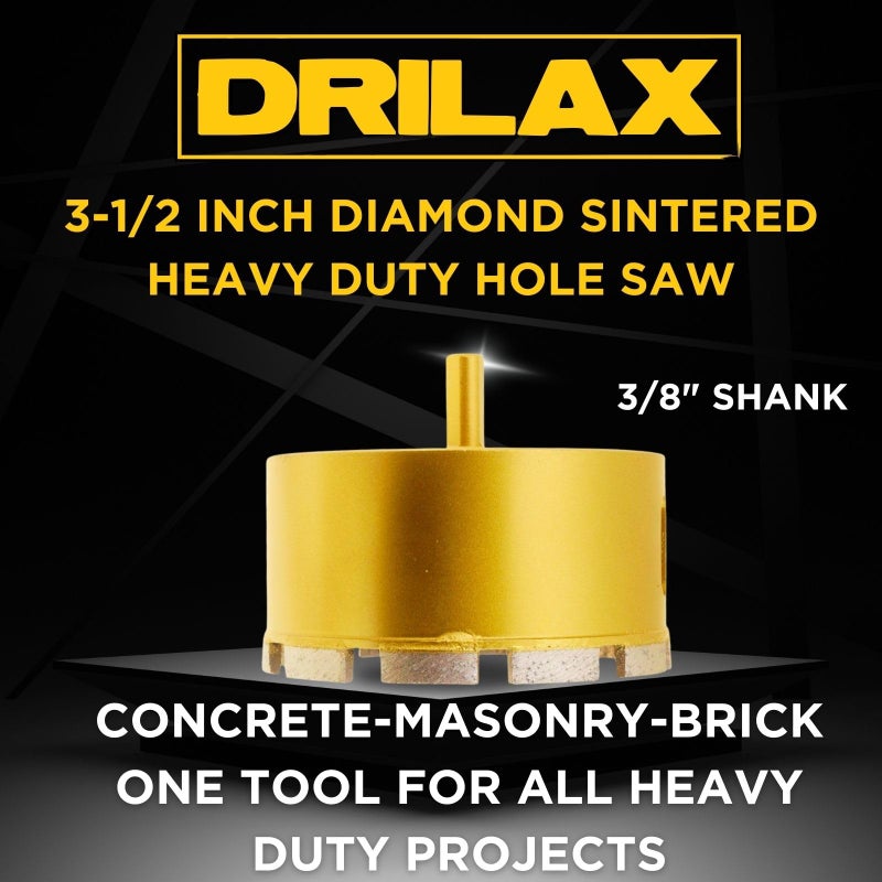 Drilax 3.5 Inch Masonry Hole Saw | Heavy Duty Dry Core Diamond Bit with 3/8" Shank | 2-Inch Depth for Concrete, Brick & Cinder Block - Image 2